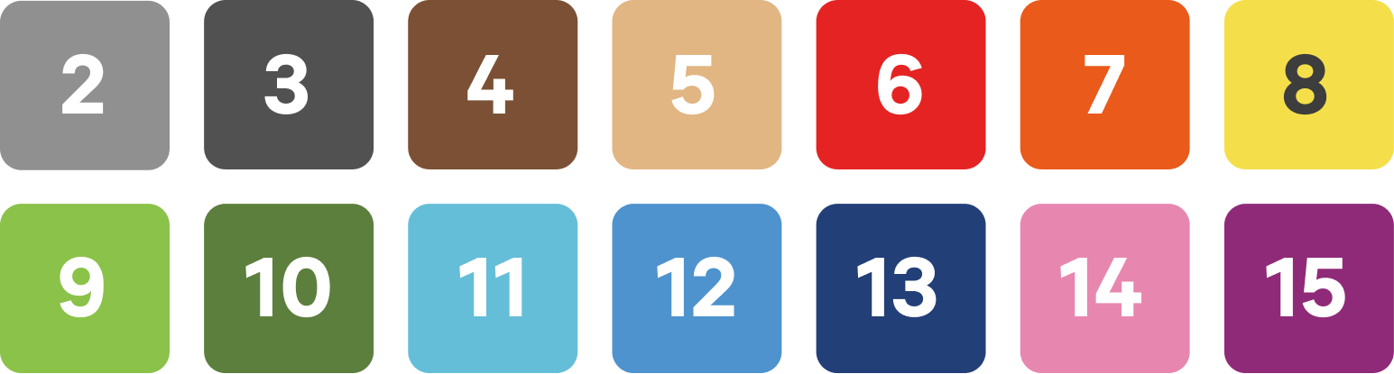Numbered color swatch guide from 2 to 15