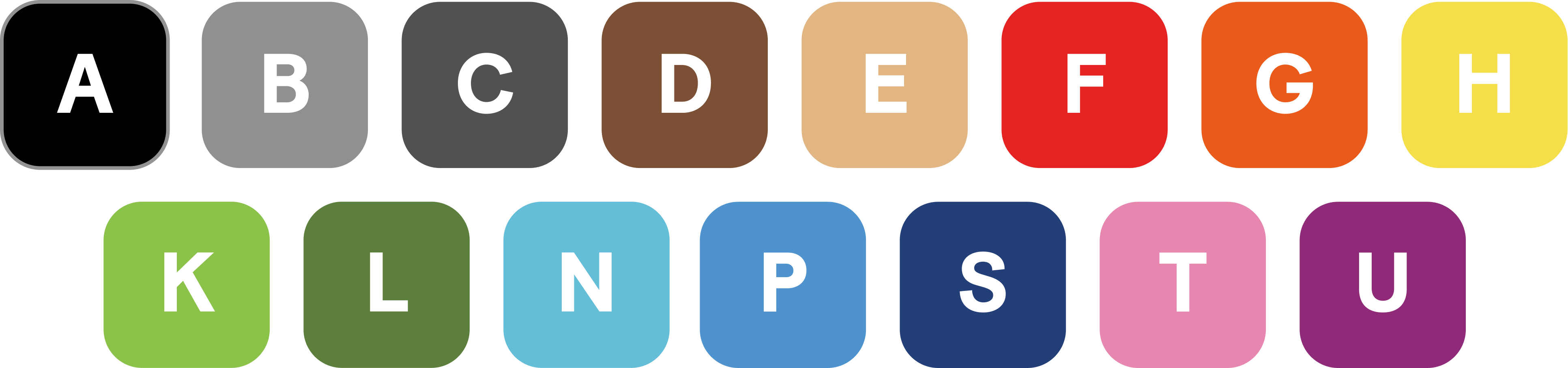 Lettered color swatch guide for dot-by-letter flow
