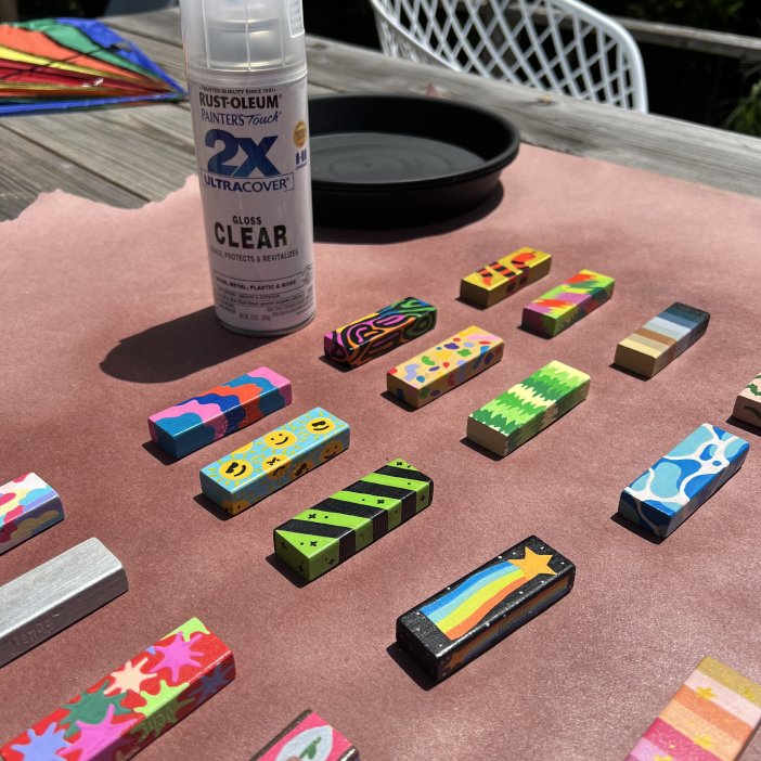 Spraying clear coat on blocks