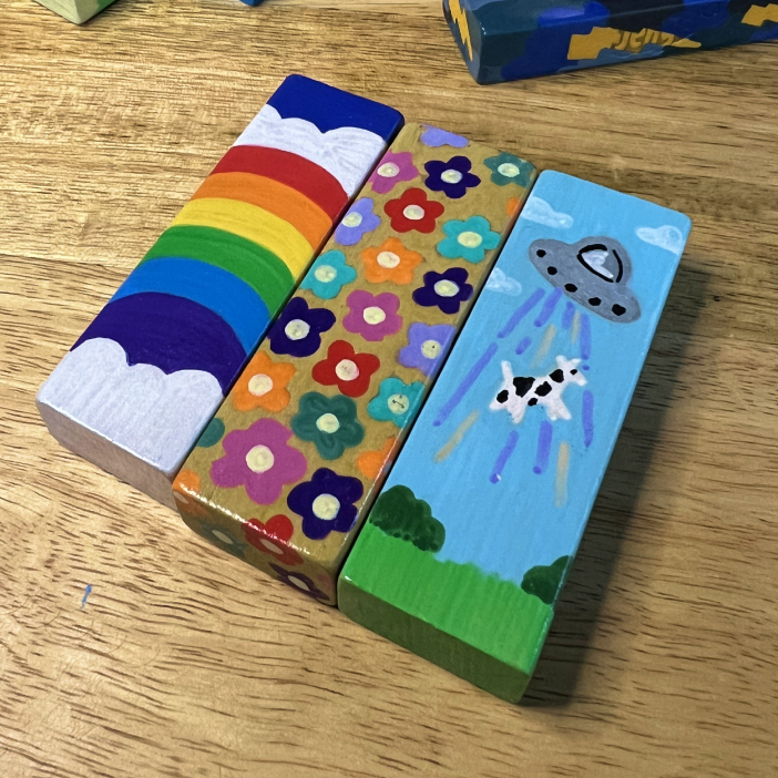 Painted Jenga block close-up
