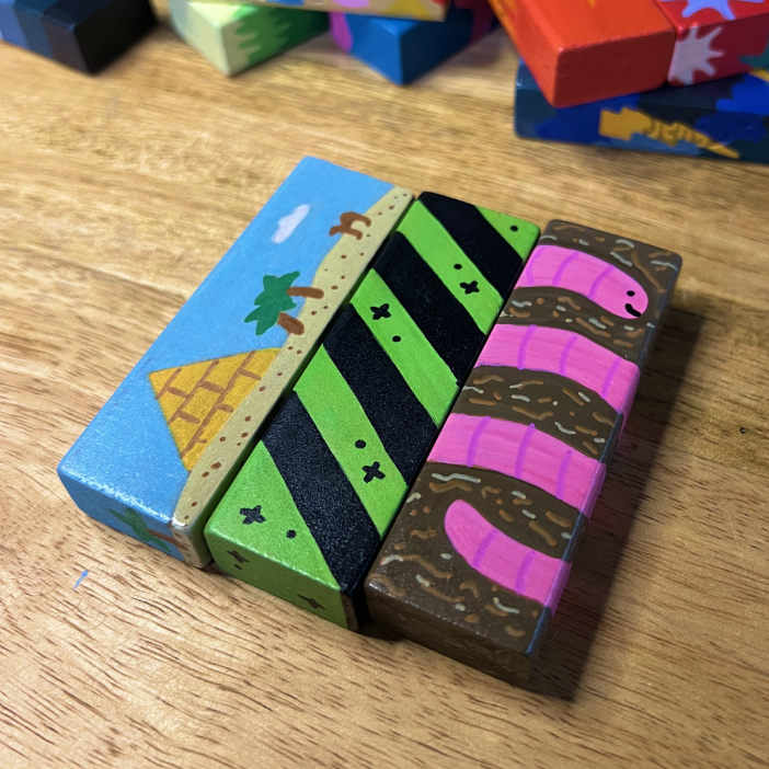 Painted Jenga block close-up
