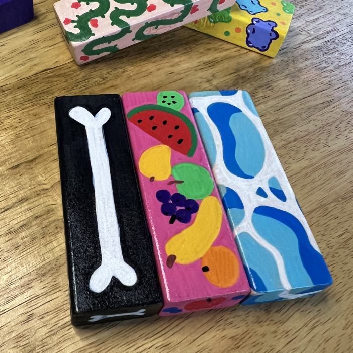 Painted Jenga block close-up