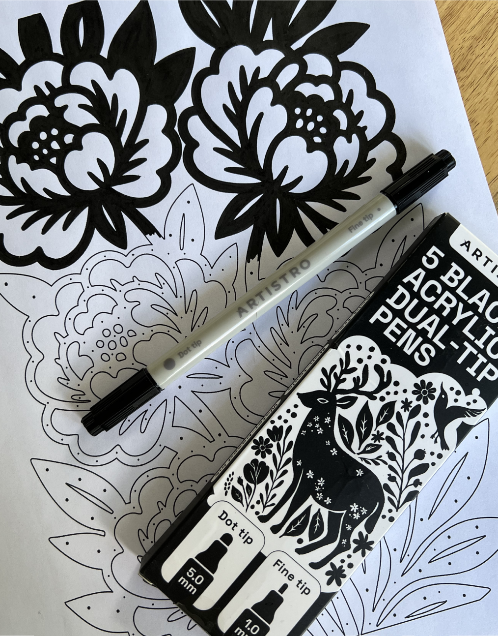 Acrylic markers for monochrome coloring