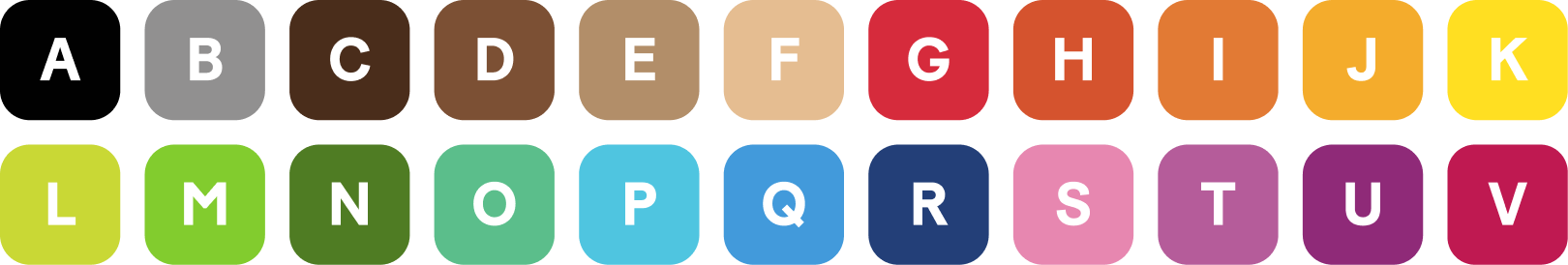 22-color swatch palette from A to V